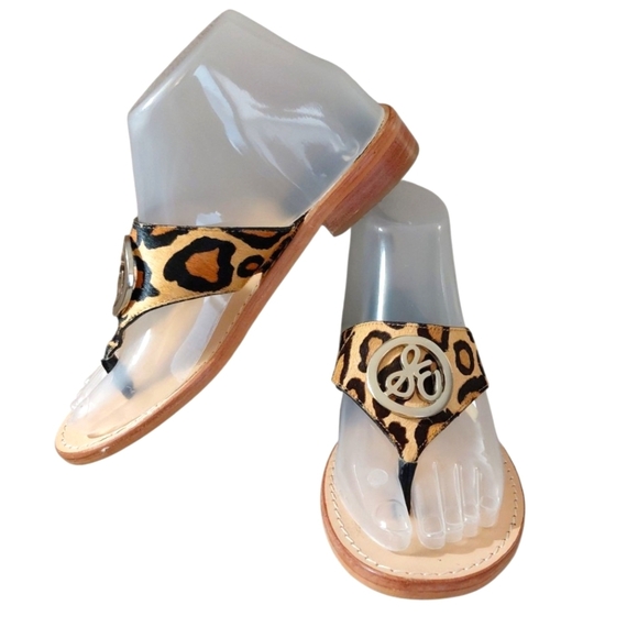 Sam Edelman Trevor Calf Hair Leopard Thong Sandals Size 7.5 - Picture 1 of 9